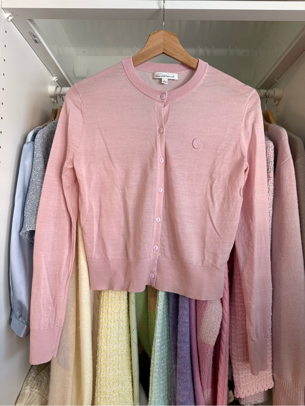 Pale Pink Fine-Knit Button Cardigan